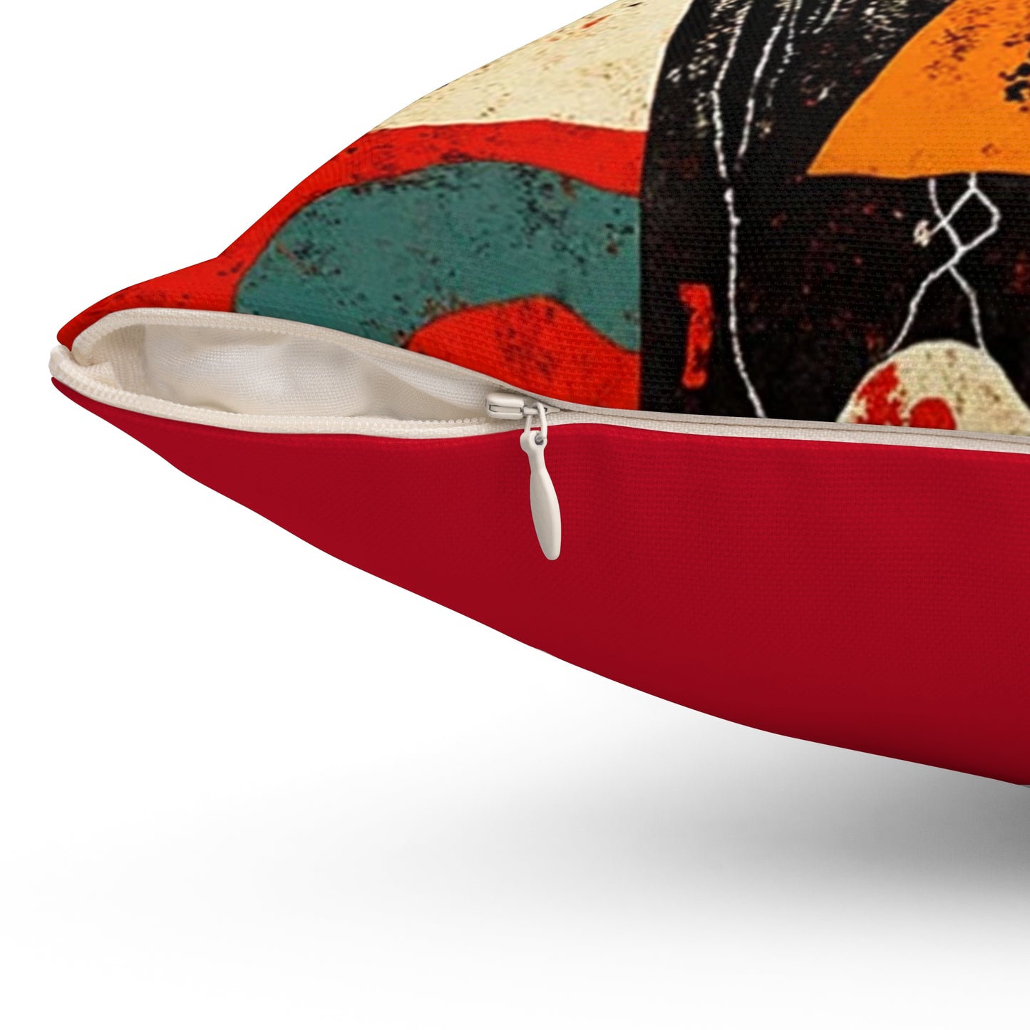 Spun Polyester Square Pillow - Black Girl Art - Velvet's View - Tribal Harmony - Red and Black Tribal Patterns –