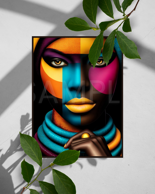 Afro Modern Majesty: Bold Digital Portraits of African Women in Geometric Color Patterns – Velvet’s View Exclusive - hfb852314J