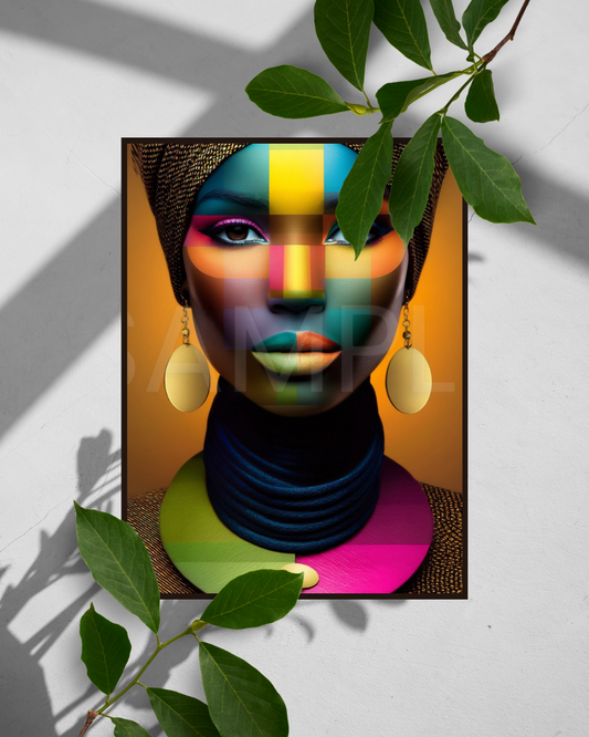 Afro Modern Majesty: Bold Digital Portraits of African Women in Geometric Color Patterns – Velvet’s View Exclusive - hfb852314K