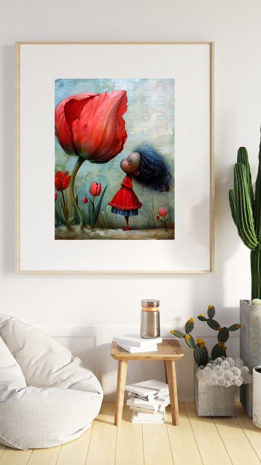 Black Girl Art - Kids Digital Art - Velvet's View - Tressa and Her Tulips 1019