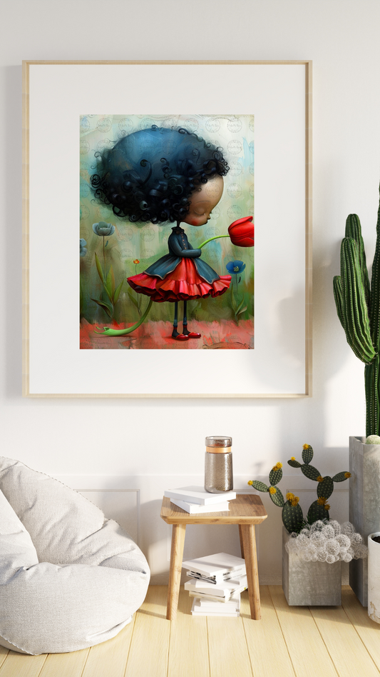 Black Girl Art - Kids Digital Art - Velvet's View - Tressa and Her Tulips 1017