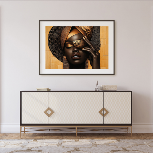 Black Girl Art  - Velvets View - Golden Essence: A Celebration of Beauty and Power - #5631476