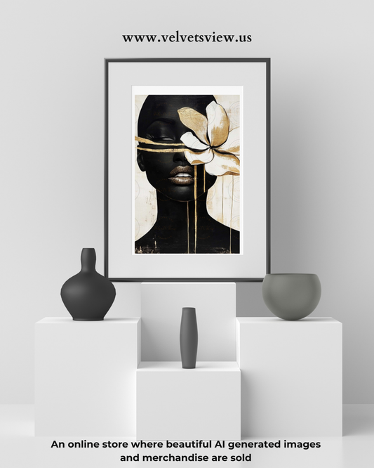 Black Girl Art  - Velvets View -  Golden Whispers: A Radiance Reimagined 405