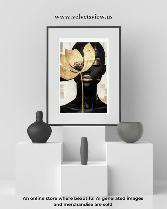 Black Girl Art  - Velvets View -  Golden Whispers: A Radiance Reimagined 407