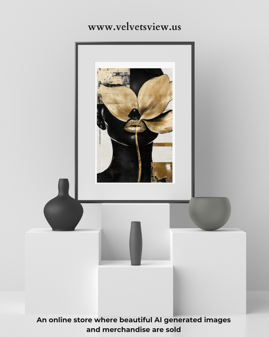 Black Girl Art  - Velvets View -  Golden Whispers: A Radiance Reimagined 410
