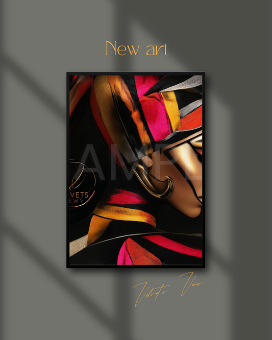 Abstract Silence: Golden Harmony in Profile – Afro-Minimalist Digital Art Print by Velvet’s View - 2115o951