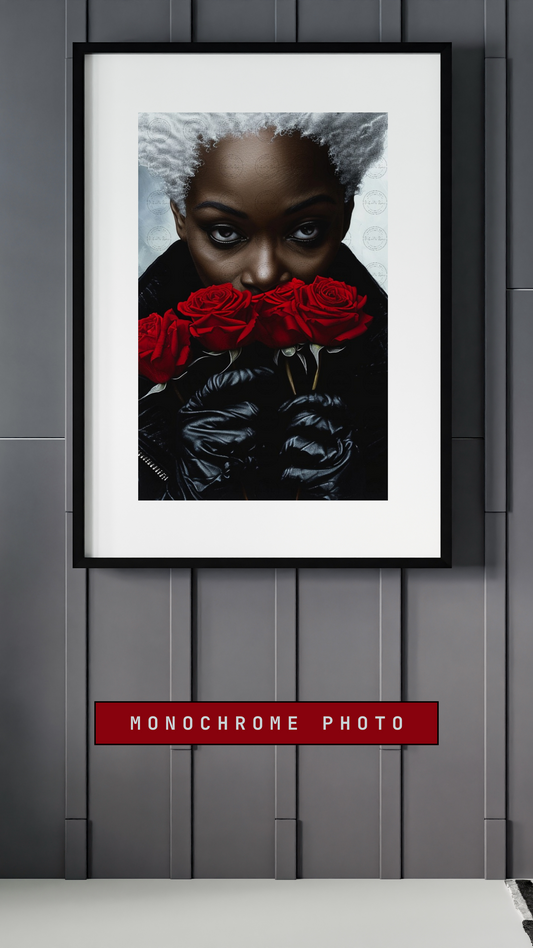 Black Girl Art – Female Digital Prints - Velvet's View – Crimson Mystique: A Monochromatic Romance
