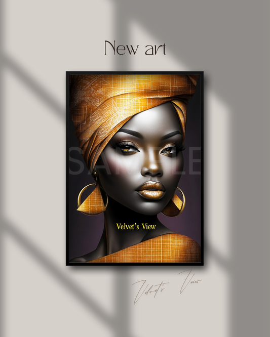 Abstract Silence: Golden Harmony in Profile – Afro-Minimalist Digital Art Print by Velvet’s View - 21154798(Copy)