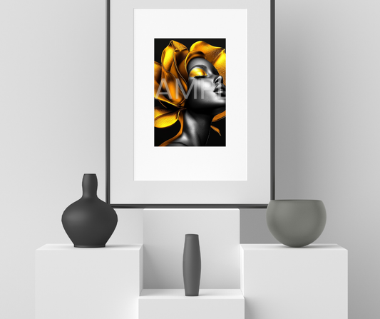 Golden Bloom Series: Surreal Portraits of Radiance – Digital Art Print - G265246