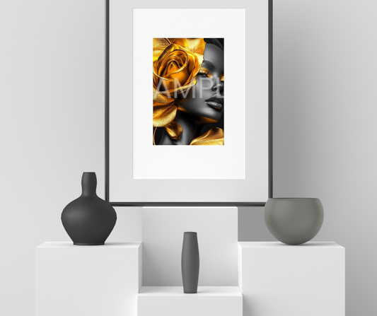 Golden Bloom Series: Surreal Portraits of Radiance – Digital Art Print - G265888