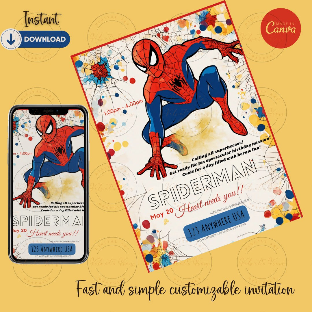 Printable Editable Invite Template |Spidey Birthday Party |Tiny Heroes: Customizable Super Birthday Invitation|Party Invitation #2014
