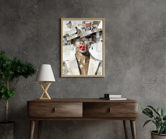 Paper Crown: Afrocentric Collage Portrait of a Black Woman in Textured Elegance – Digital Art Print - T152854