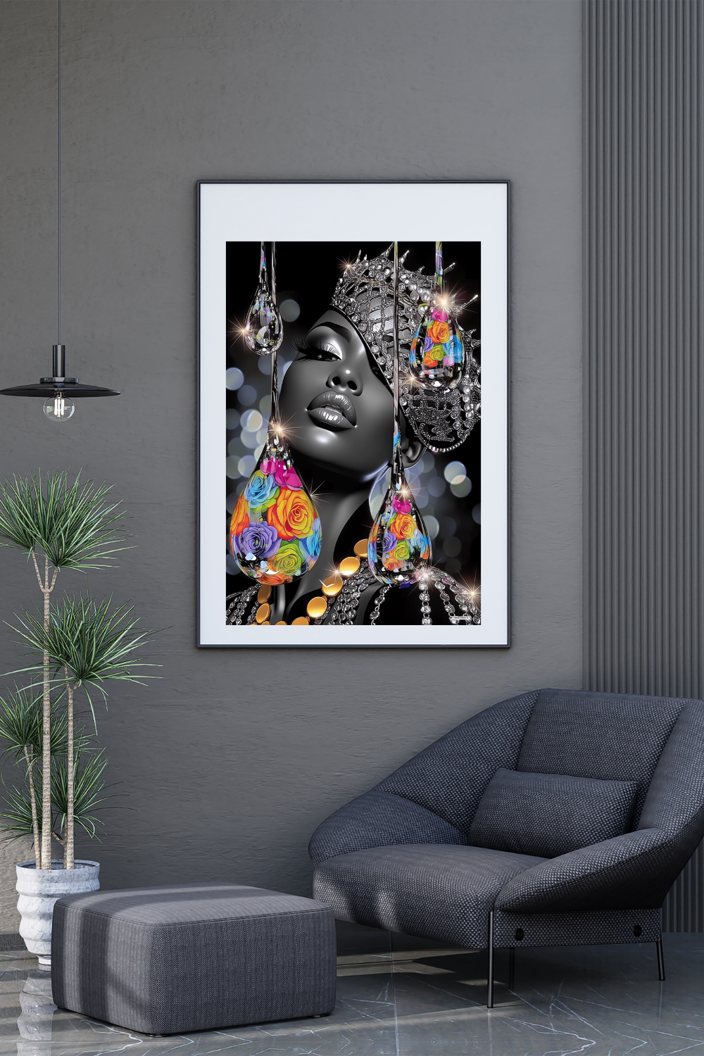 Black Woman Wall Art Print | Afrocentric Glam Decor | Melanin Queen Fashion Illustration - 25681