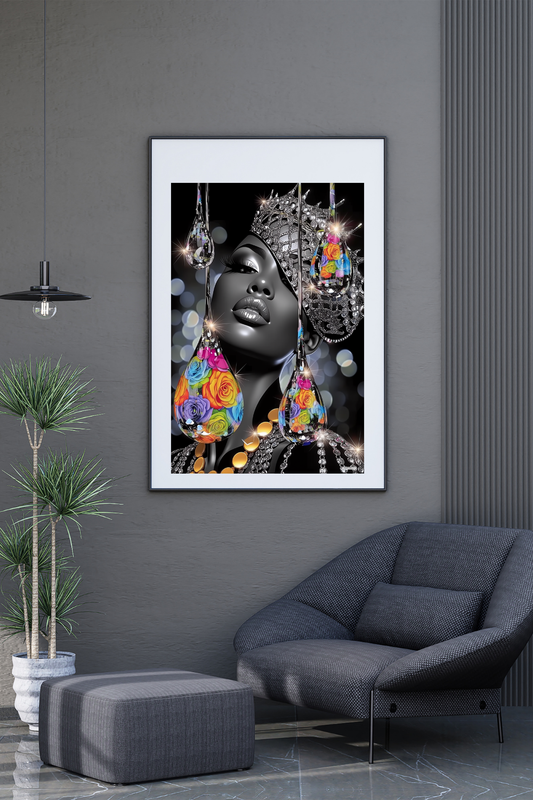 Black Woman Wall Art Print | Afrocentric Glam Decor | Melanin Queen Fashion Illustration - 25681