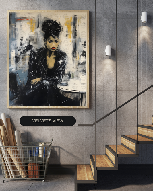 Black Girl Art – Female Digital Prints - Velvet's View – Café Chic: A Moment in Monochrome