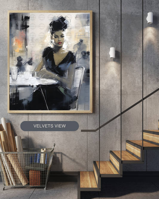 Black Girl Art – Female Digital Prints - Velvet's View – Café Chic: A Moment in Monochrome
