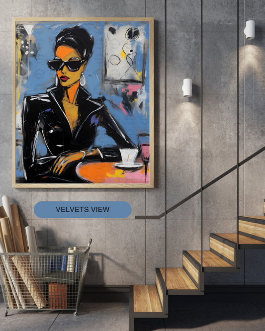 Black Girl Art – Female Digital Prints - Velvet's View – Café Chic: A Moment in Monochrome