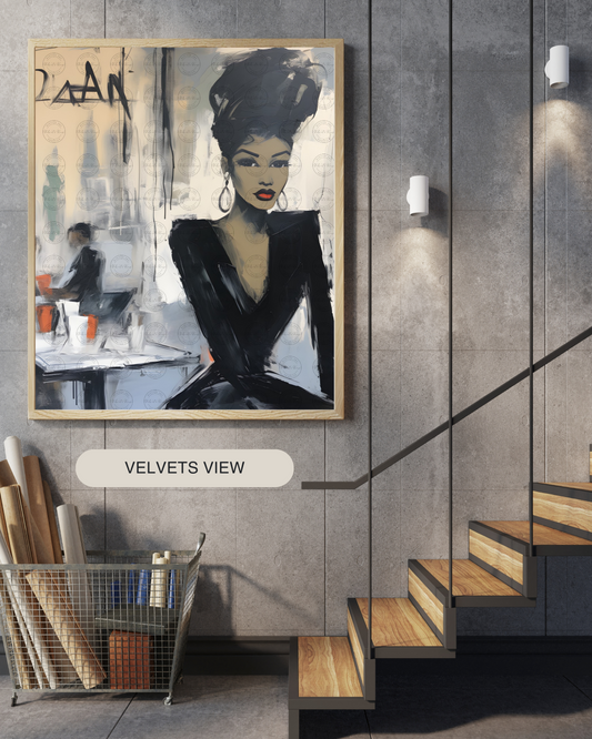 Black Girl Art – Female Digital Prints - Velvet's View – Café Chic: A Moment in Monochrome