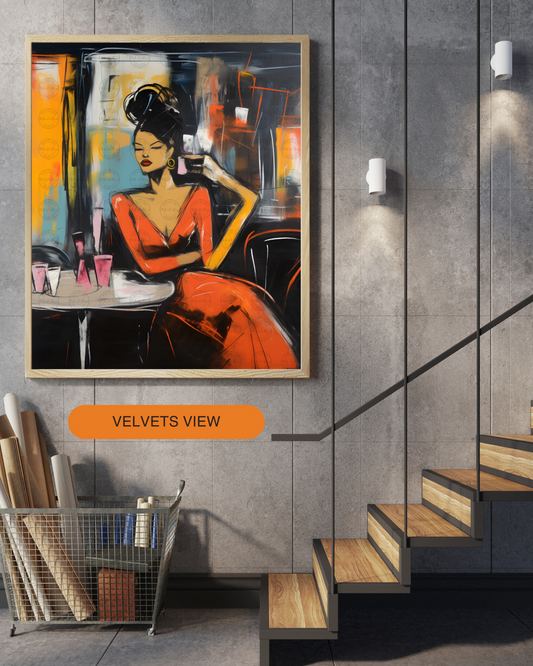 Black Girl Art – Female Digital Prints - Velvet's View – Café Chic: A Moment in Monochrome
