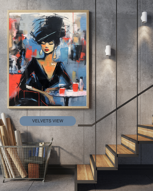 Black Girl Art – Female Digital Prints - Velvet's View – Café Chic: A Moment in Monochrome