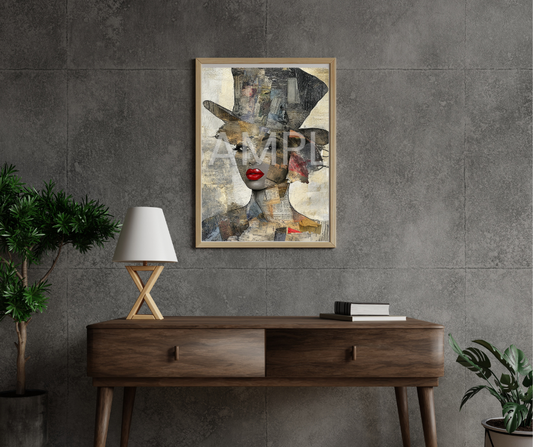 Paper Crown: Afrocentric Collage Portrait of a Black Woman in Textured Elegance – Digital Art Print - T154160 (Copy)