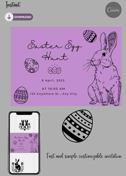 Easter Egg Hunt Invitation, Bunny Invitation, Easter Invitation, Easter Egg Editable Template - Printable - #2011