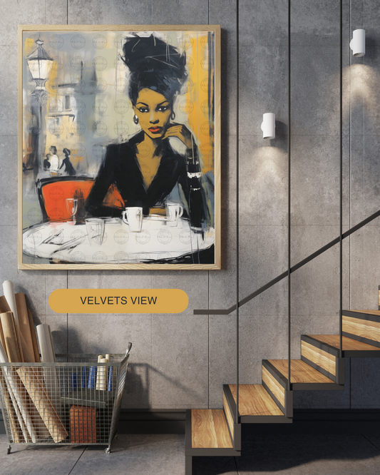 Black Girl Art – Female Digital Prints - Velvet's View – Café Chic: A Moment in Monochrome