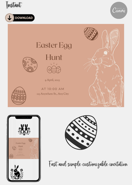 Easter Egg Hunt Invitation, Bunny Invitation, Easter Invitation, Easter Egg Editable Template - Printable - #2012