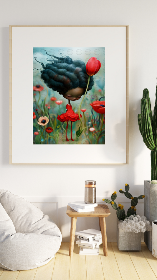 Black Girl Art - Kids Digital Art - Velvet's View - Tressa and Her Tulips 1013