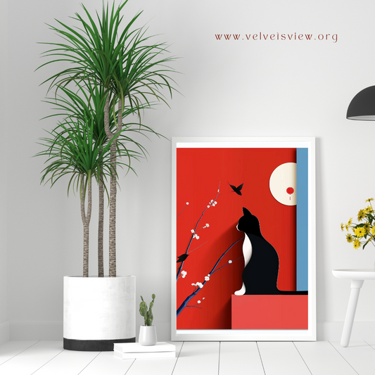 Black Girl Art - Velvet's View Digital Art - Feline Elegance: Minimalist Cat Art Collection 1016