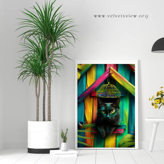 Black Girl Art - Velvet's View Digital Art - Whimsical Jungle Retreat: Enchanted Cat Abode