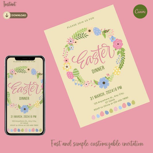 Easter Dinner Invitation, Easter Invitation, Easter Celebratrion Editable Template - Printable - #2011