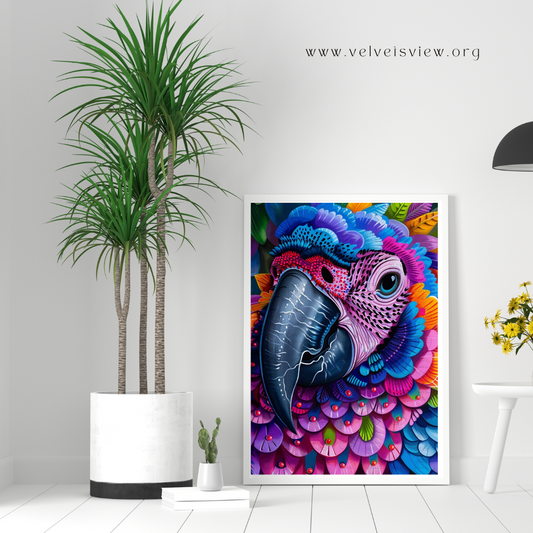 Black Girl Art – Animal Digital Prints - Velvet's View – Vibrant Parrot Paradise: Neon Feathered Beauties