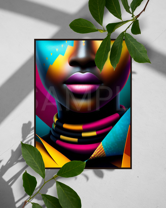 Afro Modern Majesty: Bold Digital Portraits of African Women in Geometric Color Patterns – Velvet’s View Exclusive - hfb852314G