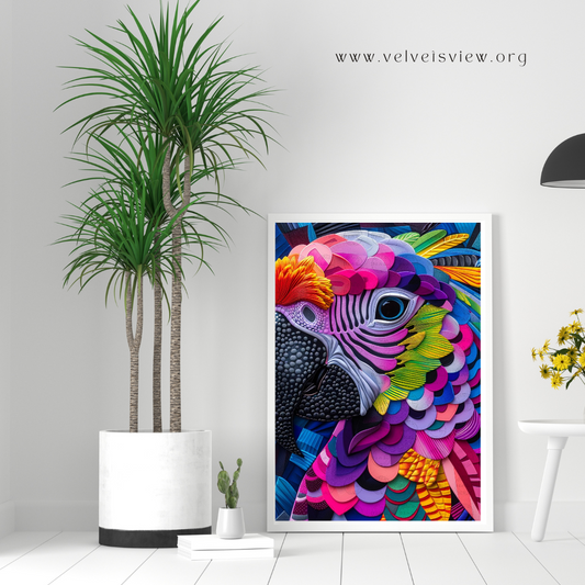 Black Girl Art – Animal Digital Prints - Velvet's View – Vibrant Parrot Paradise: Neon Feathered Beauties