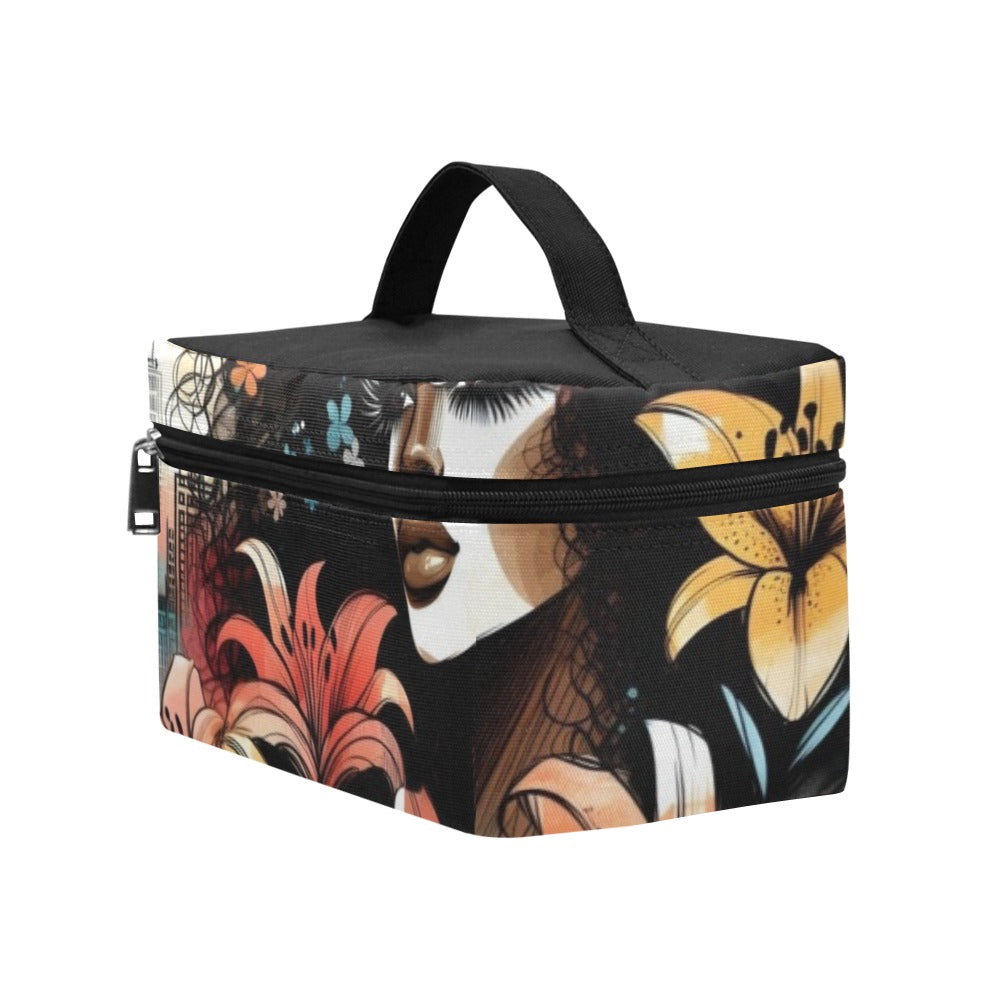 Cosmetic Bag/Large - Velvet's View - Urban Blossoms - Vibrant Cityscapes and Floral Dreams Collection - (Model 1658)