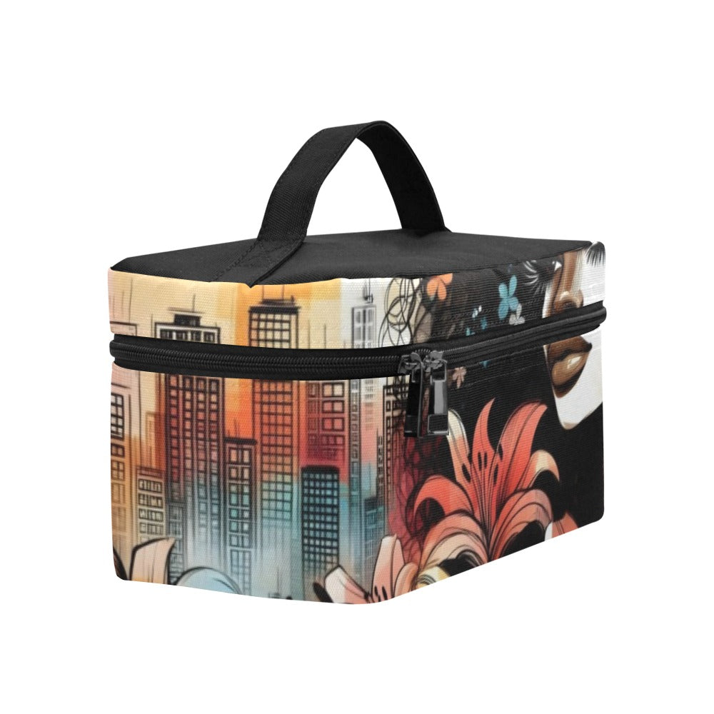 Cosmetic Bag/Large - Velvet's View - Urban Blossoms - Vibrant Cityscapes and Floral Dreams Collection - (Model 1658)