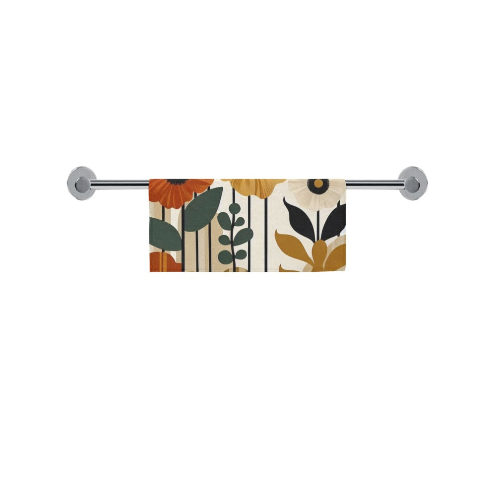 Retro Floral Bathroom Decor Set | Boho Abstract Shower Curtain, Towels & Wall Art | Mid Century Modern Bath Mat | Earth Tone Bathroom Collection - Square Towel 13“x13”