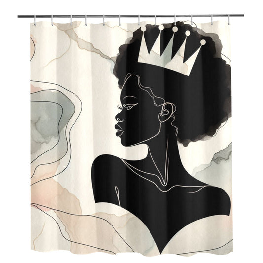 Afro Royalty Shower Curtain Collection – Black Queen Silhouette Art for Bathroom Décor - 658582429