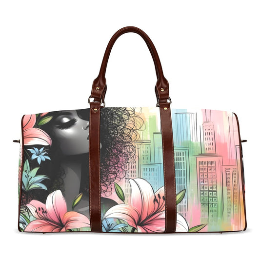 Waterproof Travel Bag/Large - Velvet's View - Urban Blossoms - Vibrant Cityscapes and Floral Dreams Collection - (Model 1639)