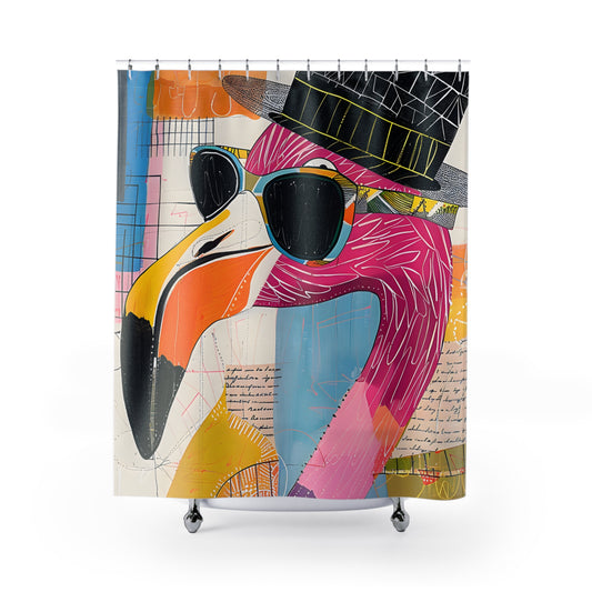 Shower Curtains - Black Girl Art - Velvet's View - Funky Flamingos Collection 611