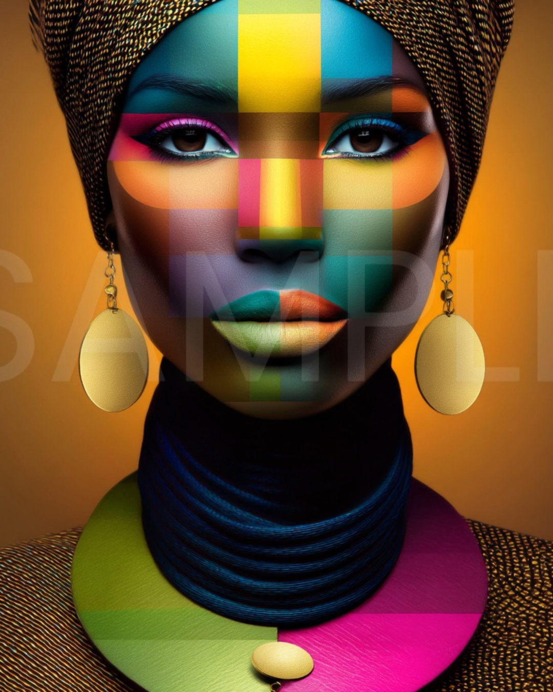 Afro Modern Majesty: Bold Digital Portraits of African Women in Geometric Color Patterns – Velvet’s View Exclusive - hfb852314K