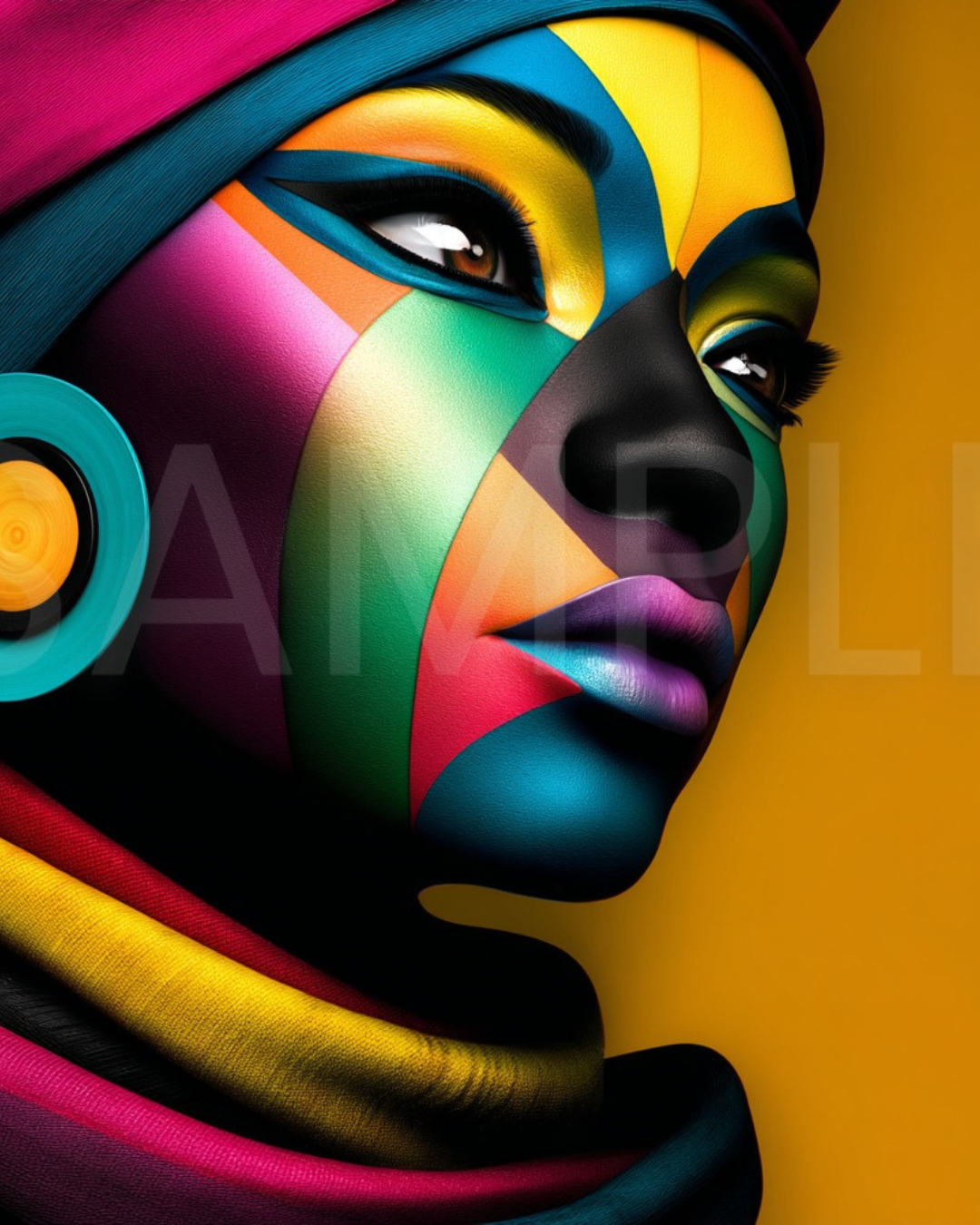 Afro Modern Majesty: Bold Digital Portraits of African Women in Geometric Color Patterns – Velvet’s View Exclusive - hfb852314L