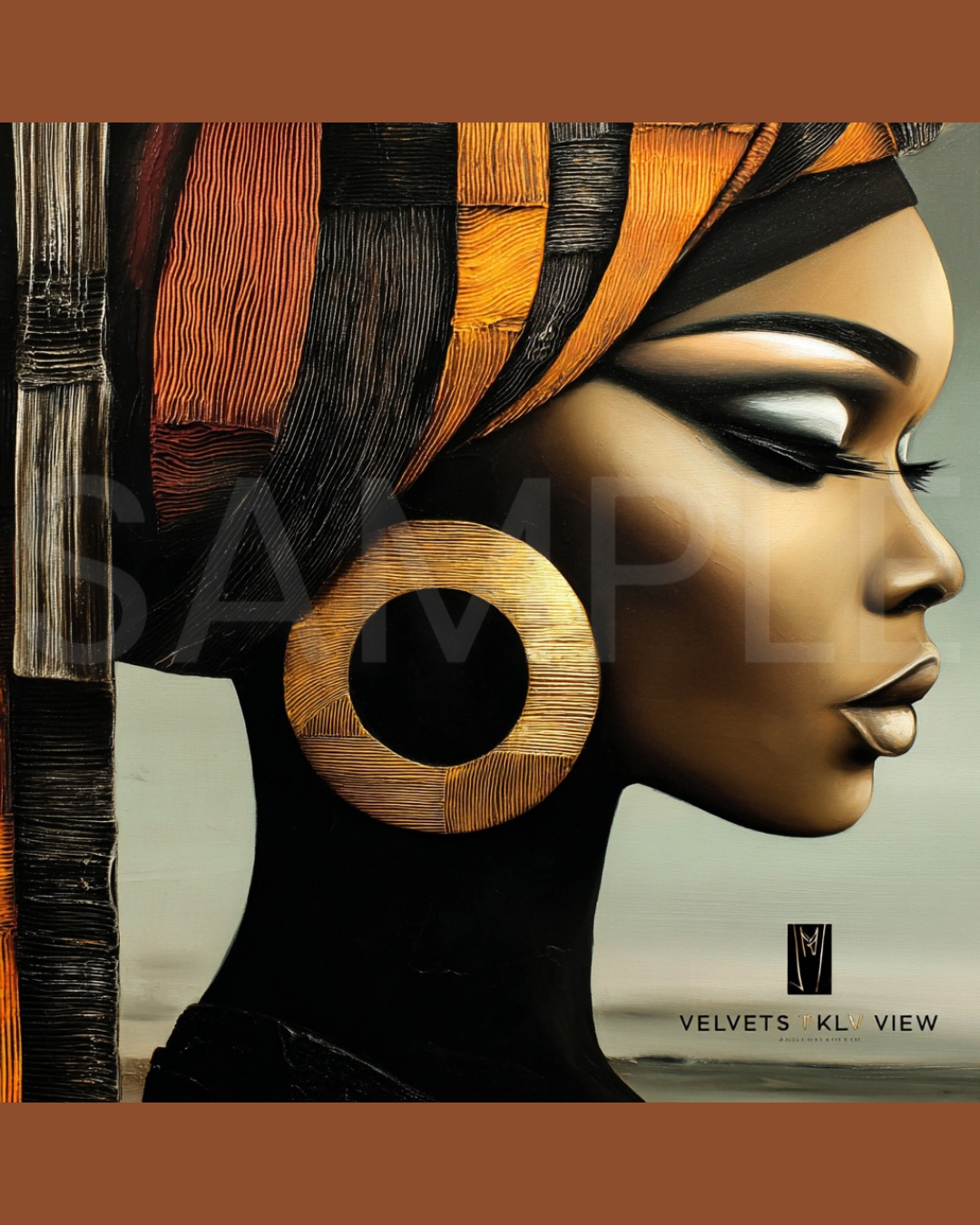 Abstract Silence: Golden Harmony in Profile – Afro-Minimalist Digital Art Print by Velvet’s View - 21158445