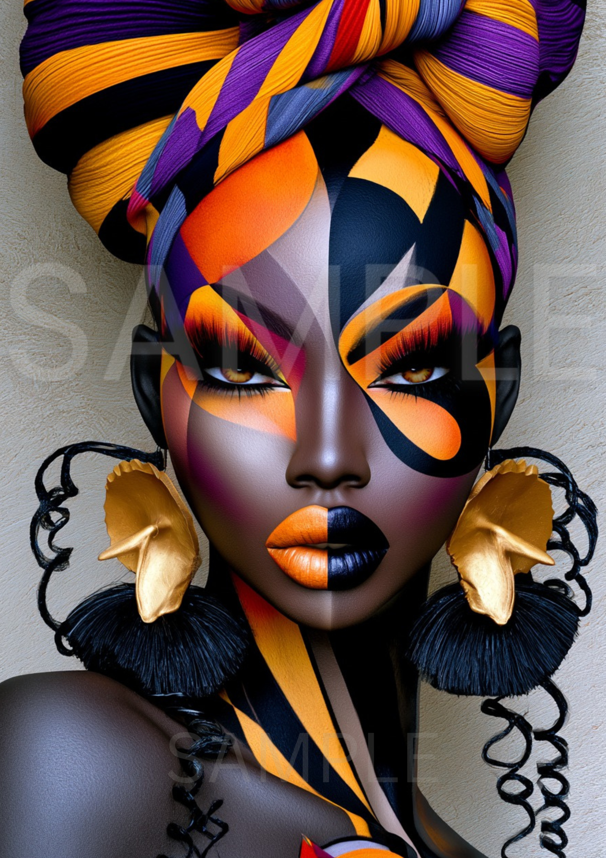 Geometry of Her — Black Woman Digital Art Portrait | Bold Afrocentric Wall Art