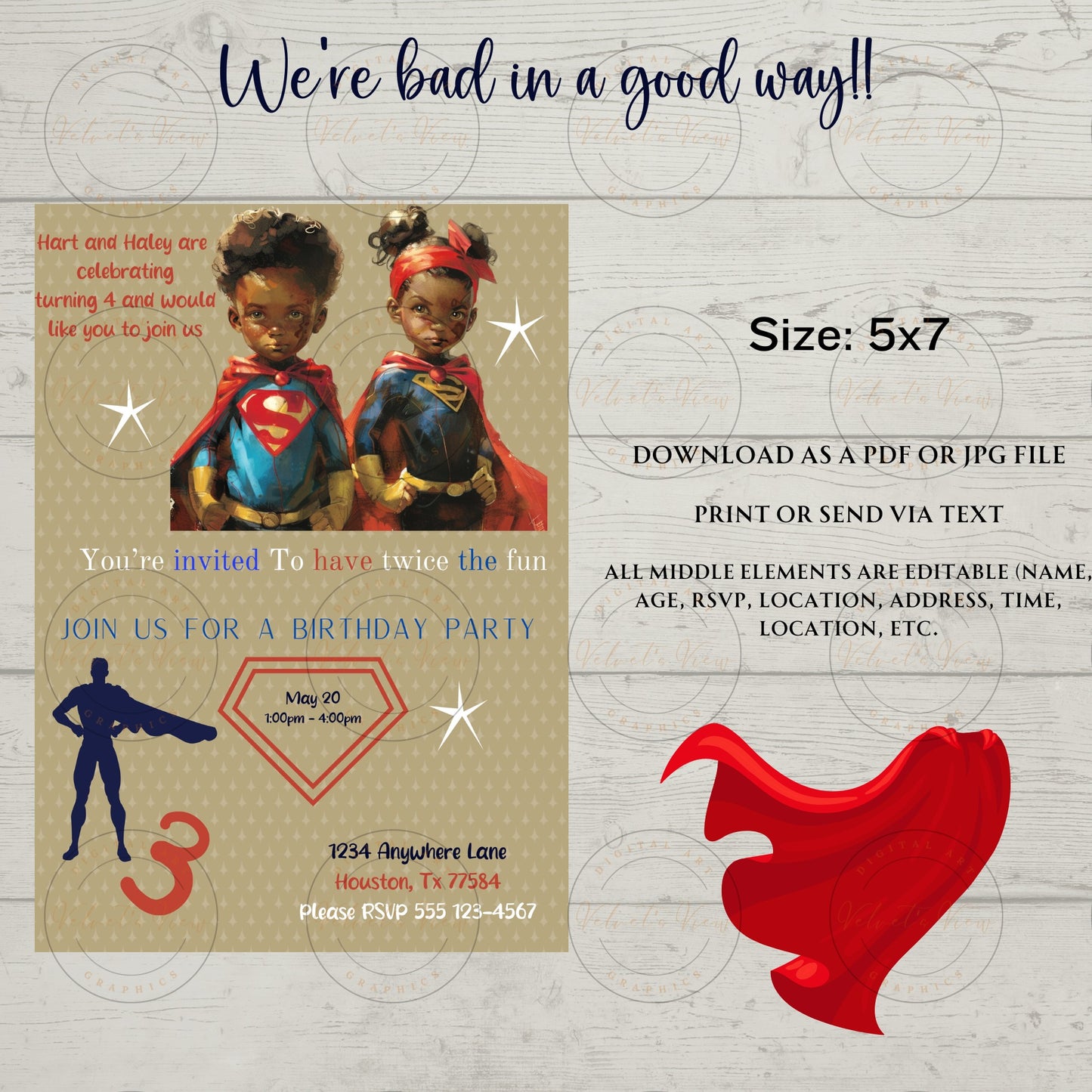 Printable Editable Invite Template | Music Birthday Party |Tiny Heroes: Customizable Super Birthday Invitation|Party Invitation #2011