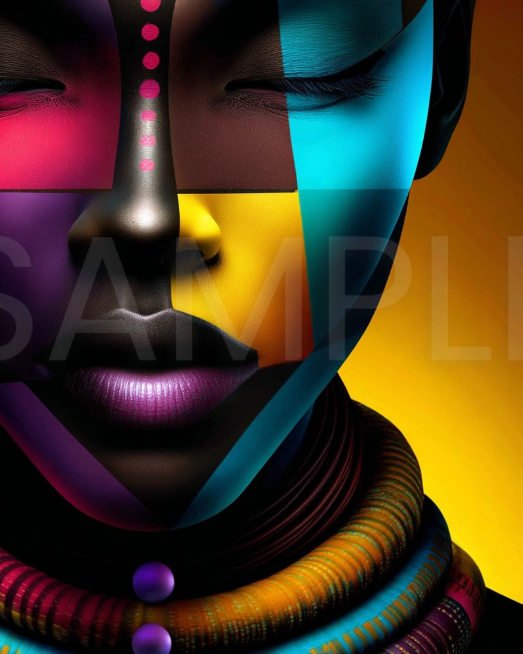 Afro Modern Majesty: Bold Digital Portraits of African Women in Geometric Color Patterns – Velvet’s View Exclusive - hfb852314A