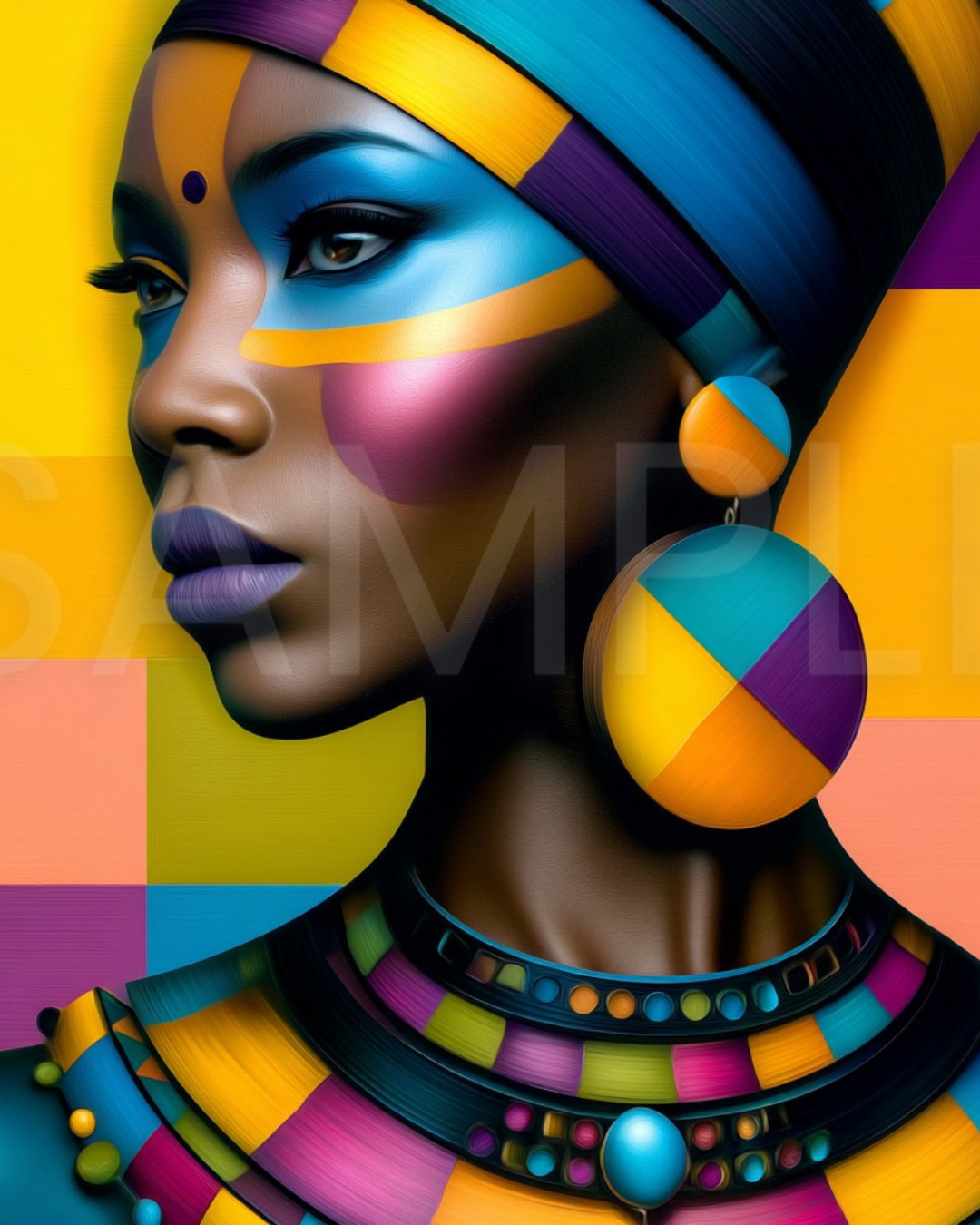 Afro Modern Majesty: Bold Digital Portraits of African Women in Geometric Color Patterns – Velvet’s View Exclusive - hfb852314B