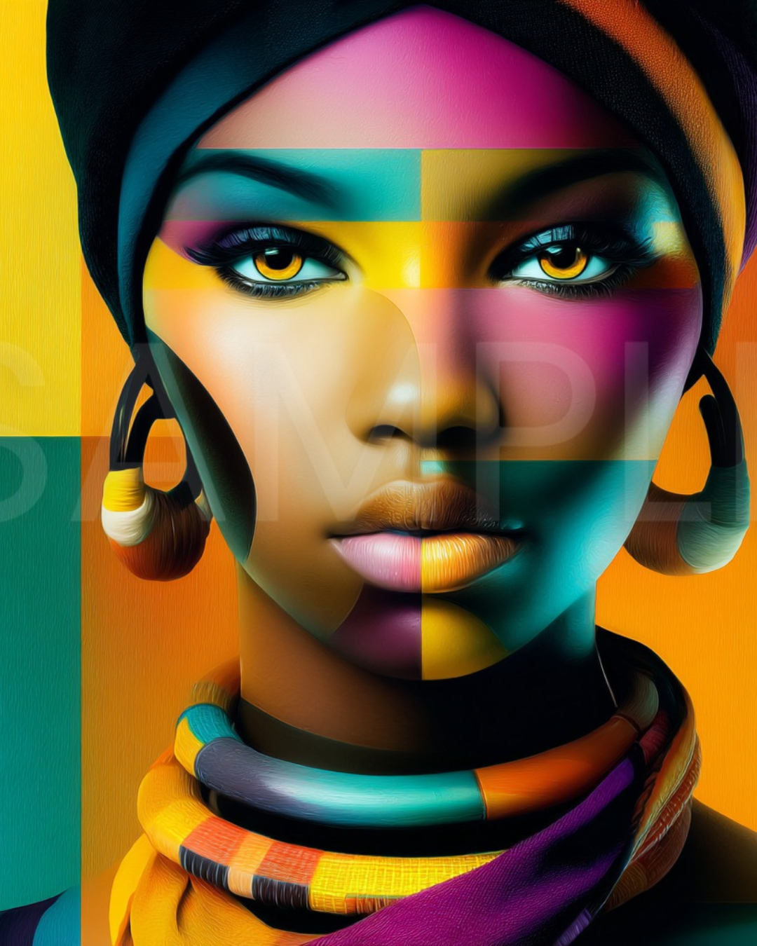 Afro Modern Majesty: Bold Digital Portraits of African Women in Geometric Color Patterns – Velvet’s View Exclusive - hfb852314F