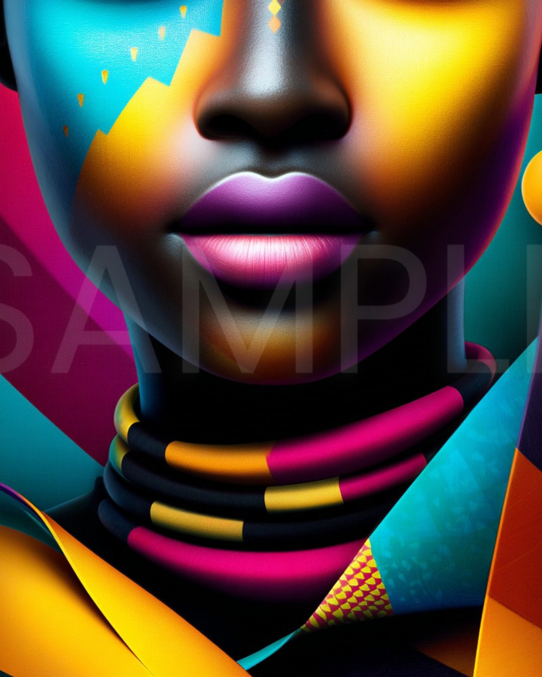Afro Modern Majesty: Bold Digital Portraits of African Women in Geometric Color Patterns – Velvet’s View Exclusive - hfb852314G
